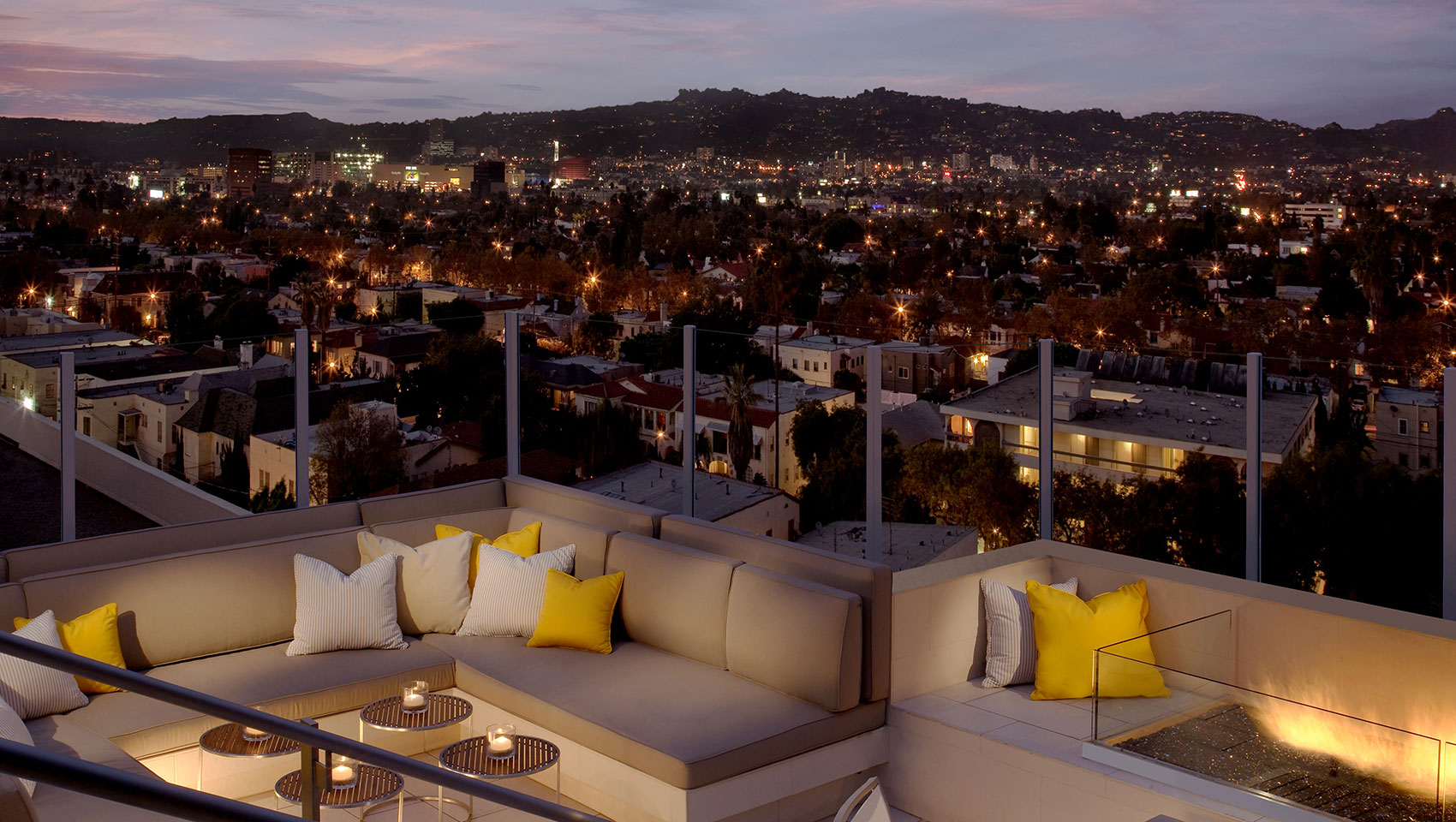 West hollywood seen in the distance behind Kimpton Hotel Wilshire pool deck