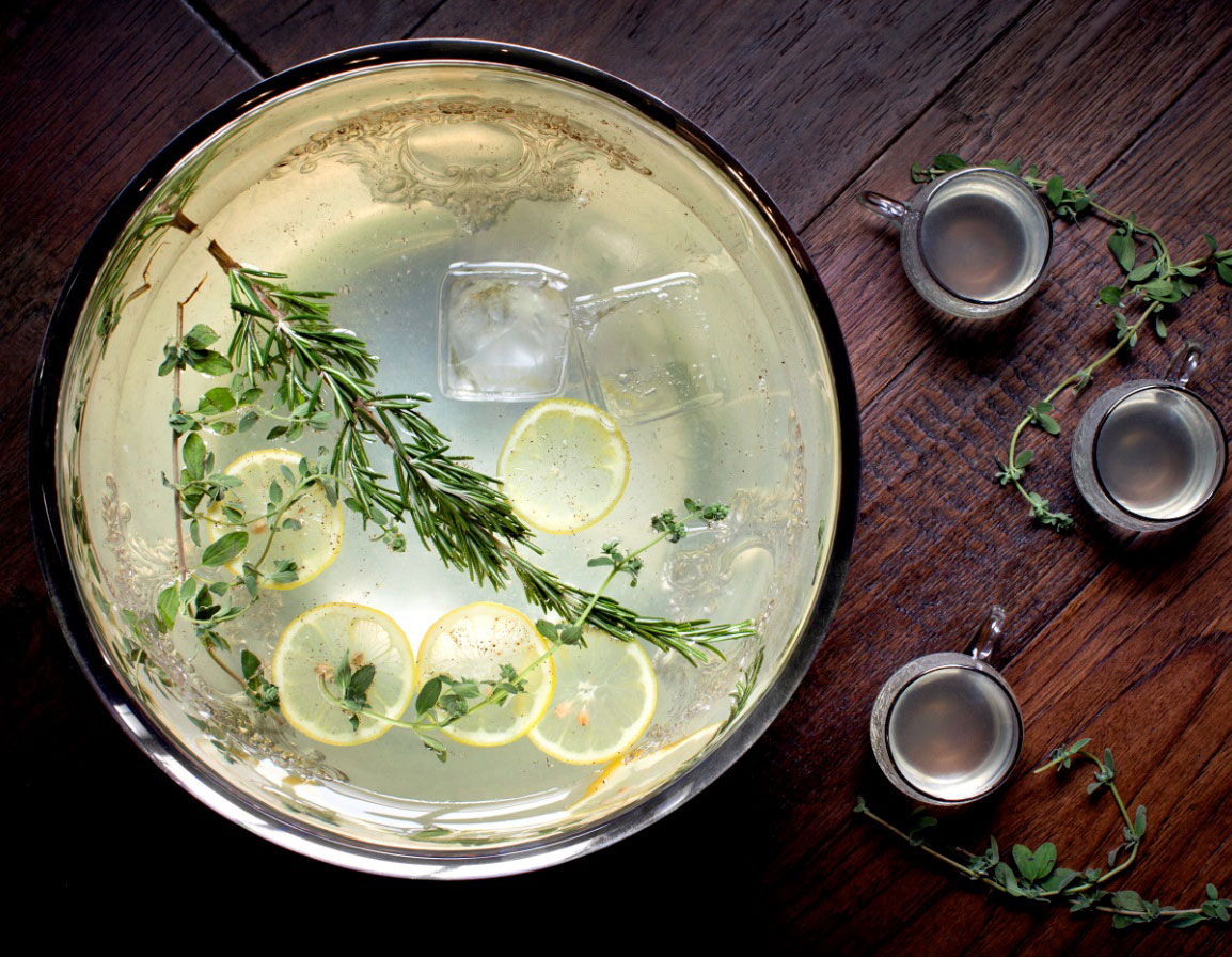 mixed cocktail in a large serving bowl