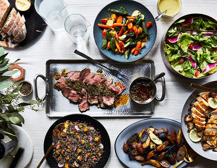 catering meal spread on a table and photo shot from above