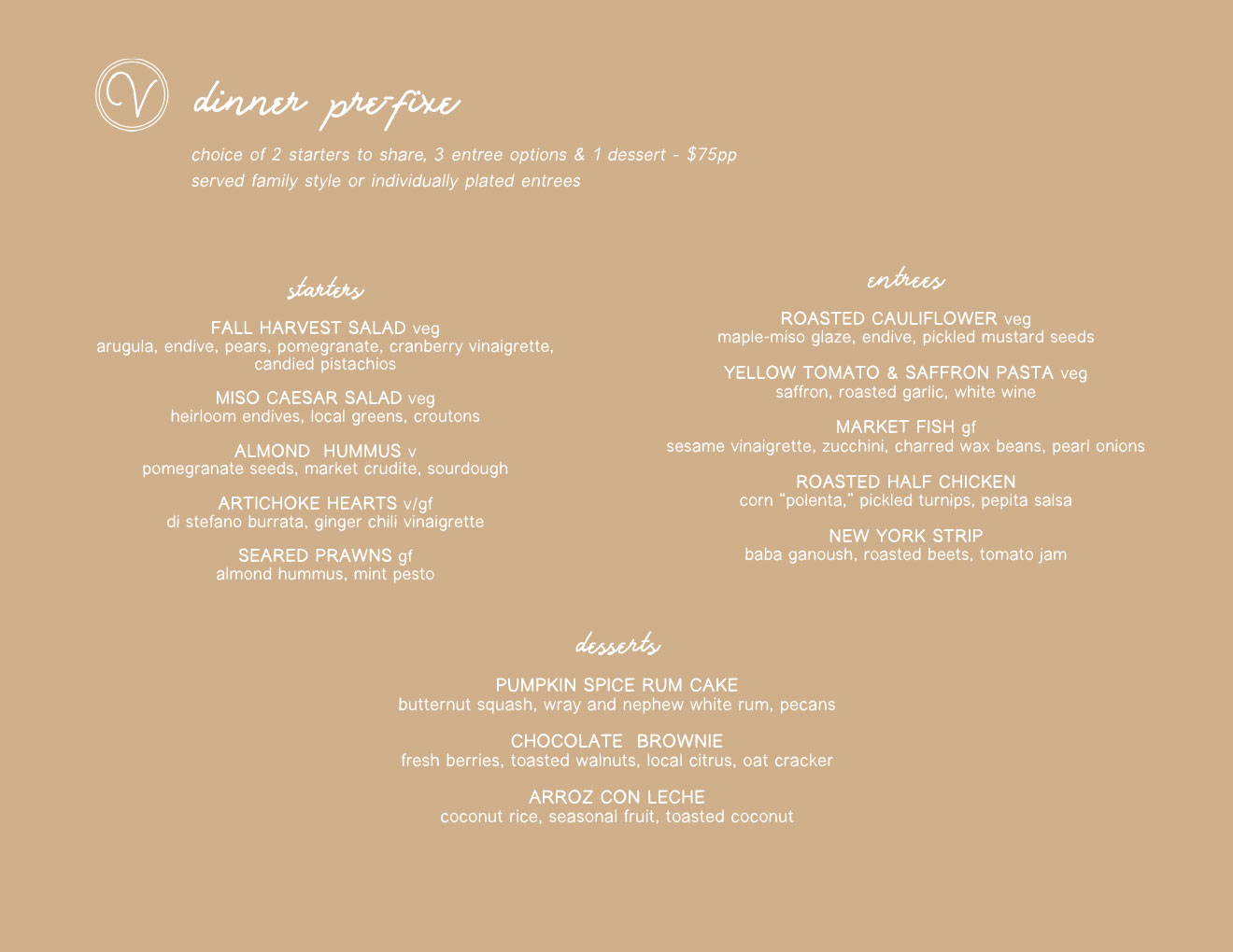 Videre Event Menu