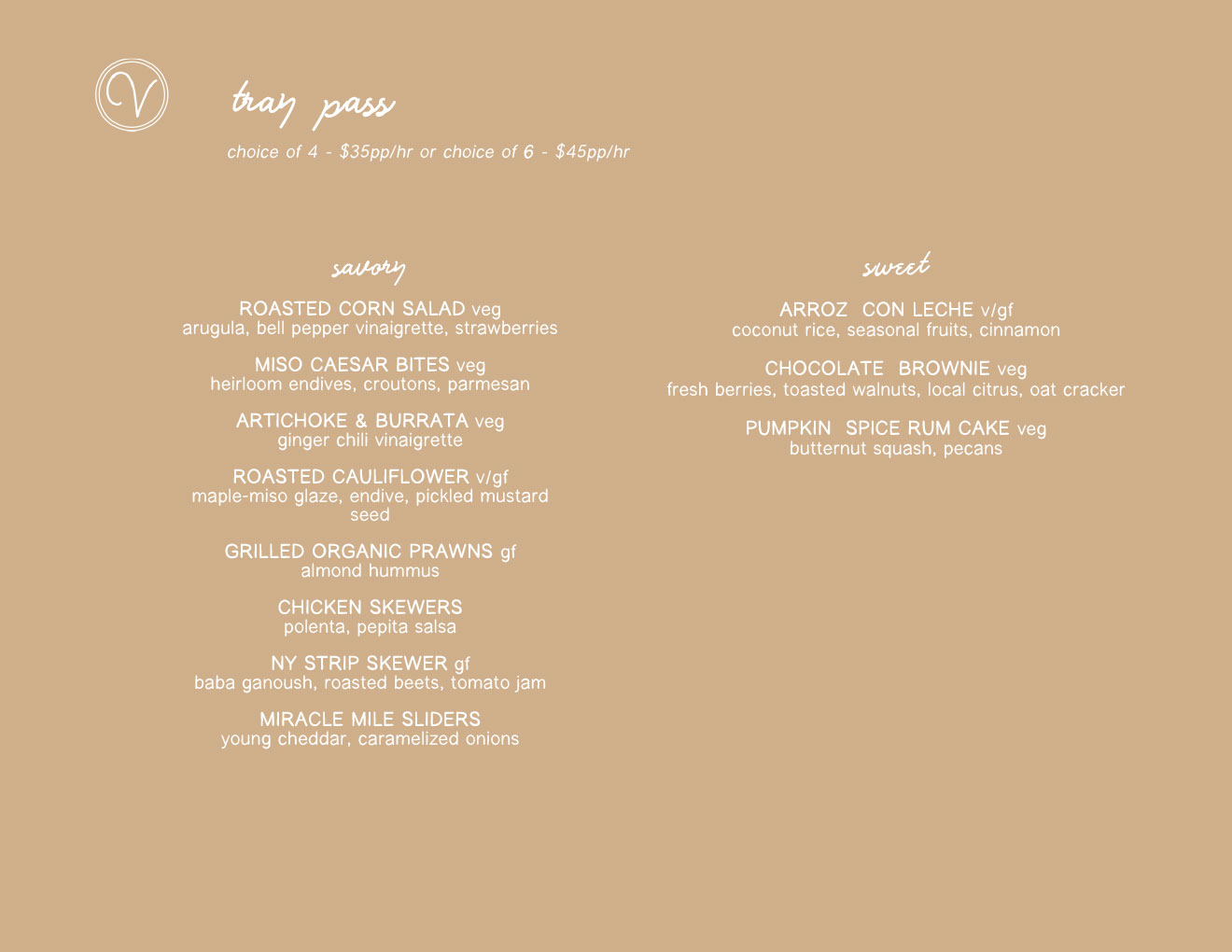 Videre Event Menu